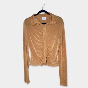 SABO Blouse Size 10 Yellow Color Stretchy Ruched Has Shine GUC